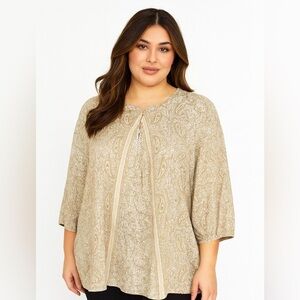 J. Jill organic cotton paisley tan tunic size 2X peasant bohemian 3/4 sleeve